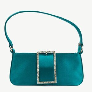 Jimmy Choo Teal Satin Crystal-Buckle Baguette